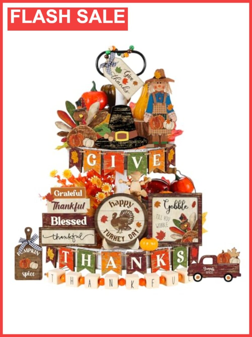 21 Pc Wood Tiered Tray Decor Set Thanksgiving Fall Farmhouse Tabletop Signs